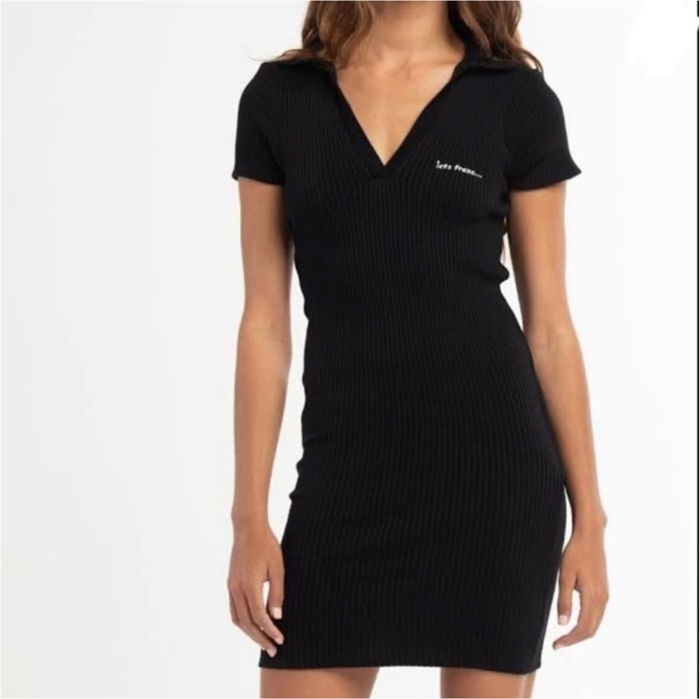 iets Frans Black Ribbed Polo Dress Sz L
